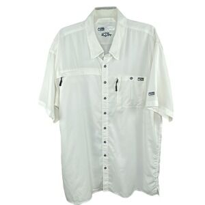Drake Performance Fishing Shirt Mens XL White Short Sleeve Ripstop Vented Hiking